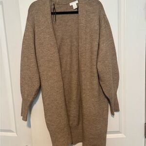 H&M Camel Long Open Front Knit Cardigan Sweater XS